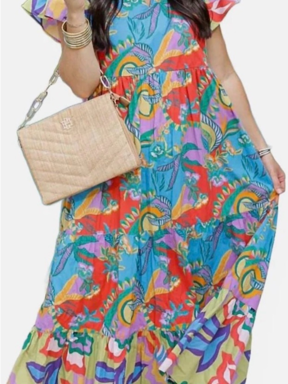 Briton Court Jenny Vibrant Floral Tiered Maxi Dress - Multicolor NWOT, L
